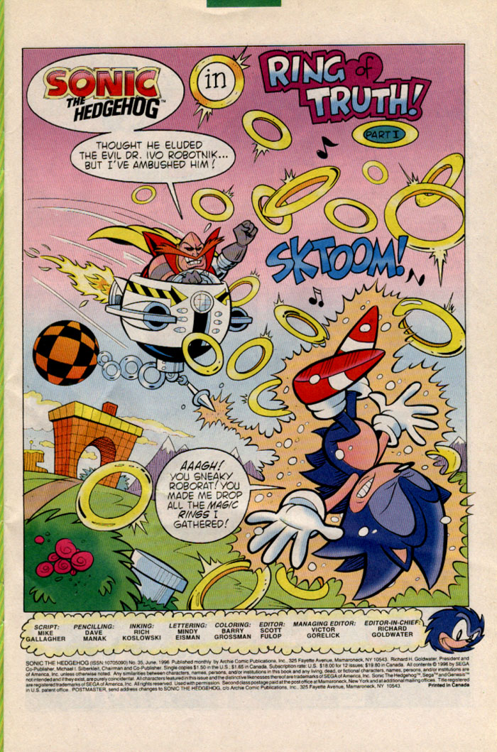 Sonic - Archie Adventure Series June 1996 Page 1